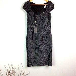 NWT TADASHI SHOJI Basket Weave Studded Bodycon Cocktail Dress Size M